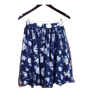 Majestic Legon Mesh Floral Print A-line Knee Length Skirt in Blue Women's Medium